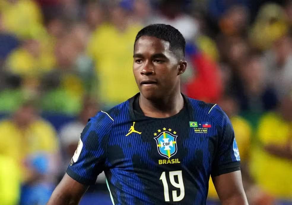 Endrick em ação pelo Brasil contra o Haiti — Foto: IMAGN IMAGES via Reuters/James Lang