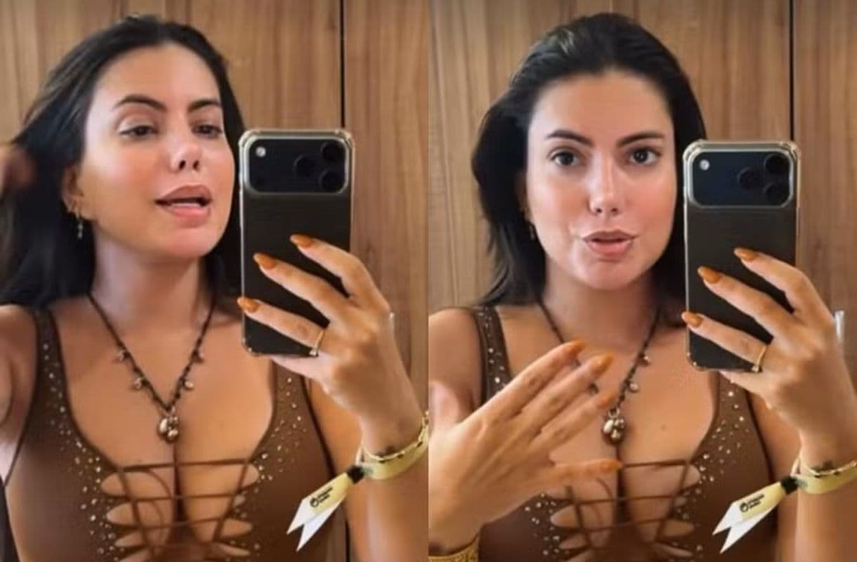 Fernanda Bande aposta em look com maiô cavado e decote profundo para Festival da Cunhã — Foto: Reprodução da Internet