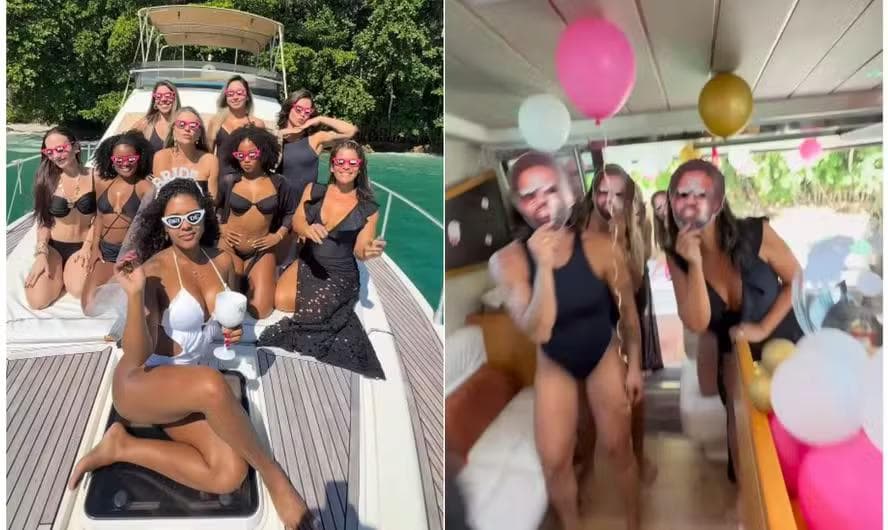 Noiva de Xande de Pilares ganha despedida de solteira surpresa, com direito a máscaras do cantor — Foto: Instagram/reprodução