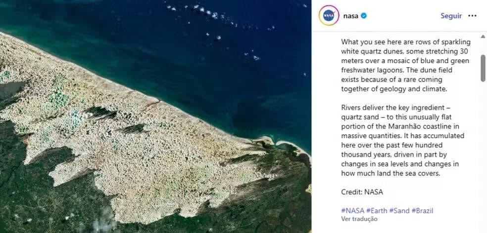 Lençóis Maranhenses visto do espaço — Foto: Reprodução/NASA