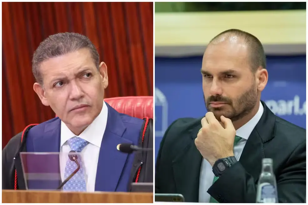 Nunes Marques e Eduardo Bolsonaro — Foto: Luiz Roberto/TSE e Reprodução