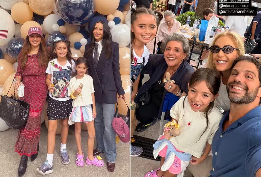 Ex-casal Duda Nagle e Sabrina Sato posam para fotos separados em festa na escola da filha, Zoe — Foto: Reprodução/Instagram